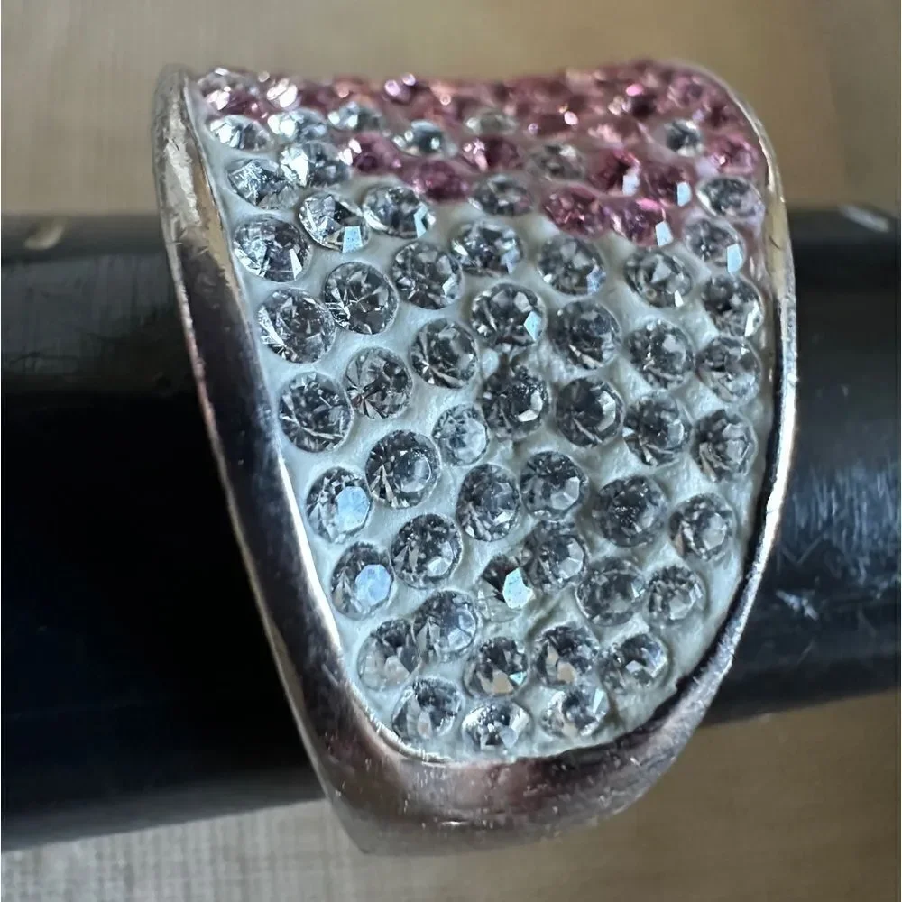 Stunning Swarovski Crystal Wide Band Ring - Sterling Silver 925 AU size 7